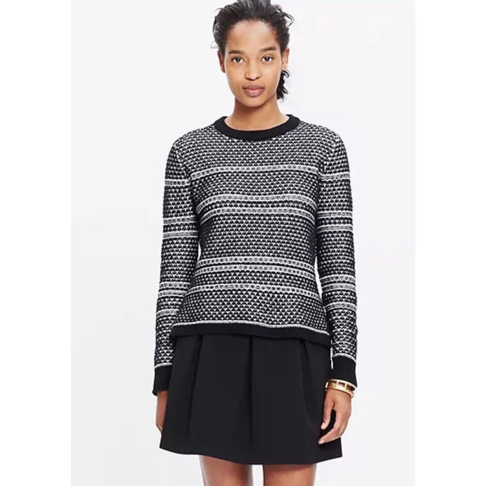 Madewell Black White Textured Knit Sweater Medium Striped
